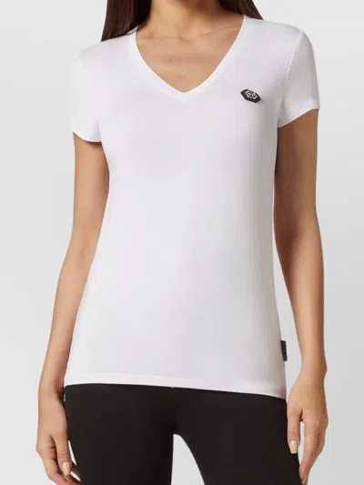 Philipp Plein Slim Fit V-neck Short Sleeve Tops In White