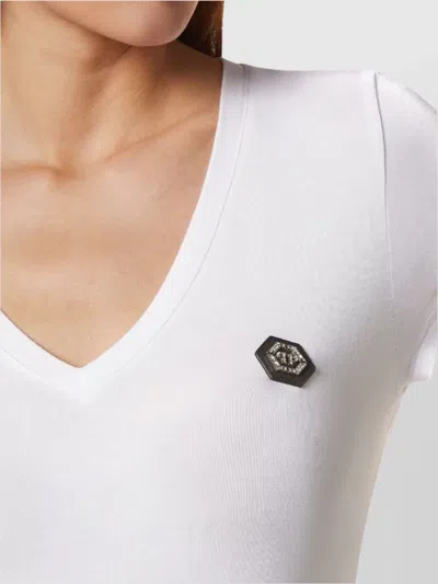 Philipp Plein Slim Fit V-neck Short Sleeve Tops In White