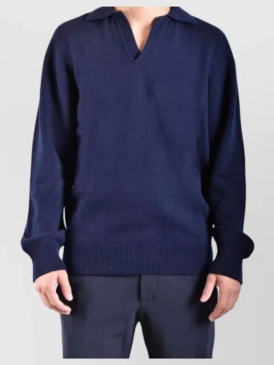 Laneus Relaxed Fit Polo Knitwear In Luxurious Wool-cashmere Blend In Black