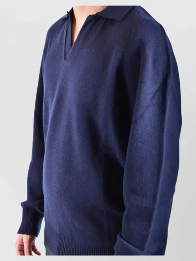 Laneus Relaxed Fit Polo Knitwear In Luxurious Wool-cashmere Blend In Black