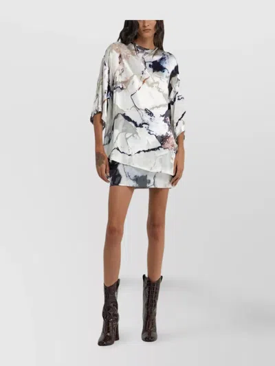 Roberto Cavalli Sheer Abstract Print Keyhole Back Tops In Green