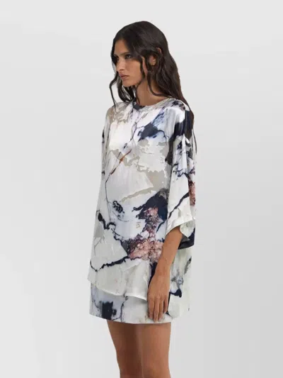 Roberto Cavalli Sheer Abstract Print Keyhole Back Tops In Green