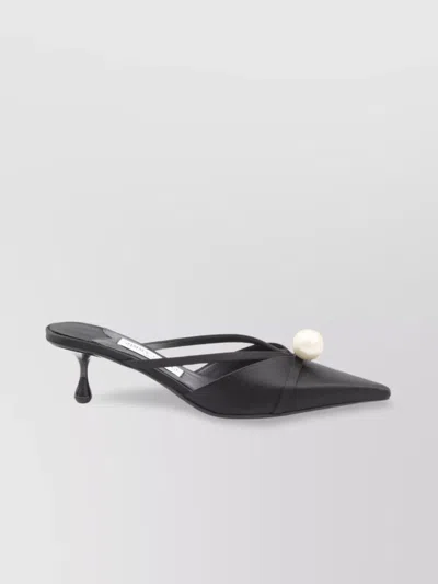 Jimmy Choo Pointed Toe Kitten Heel Sandals With Pearl Embellishment In Black