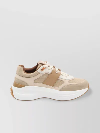 Tod's Sneakers In Fabric And Suede Leather In Neutral