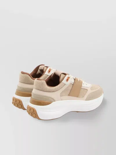 Tod's Sneakers In Fabric And Suede Leather In Neutral