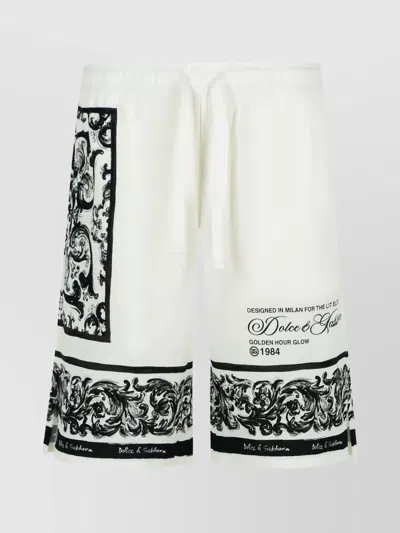 Dolce & Gabbana Majolica-print Double Piqué Bermuda Shorts In White