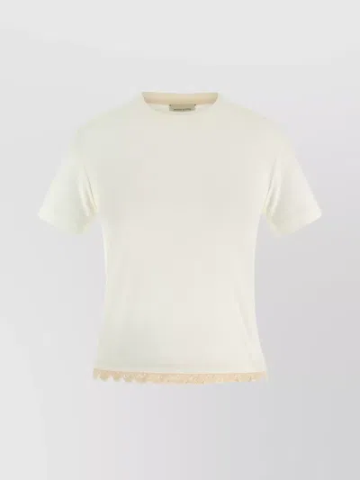 Magda Butrym Crew Neck Lace Trim Plain T-shirt In White