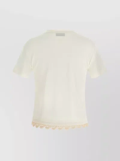 Magda Butrym Crew Neck Lace Trim Plain T-shirt In White