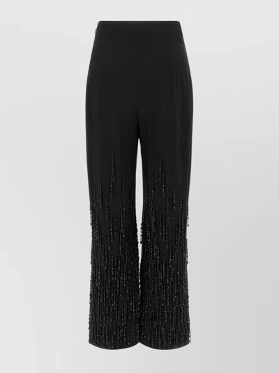 Alberta Ferretti Flared High Waist Trousers With Beaded Embellishments In Black