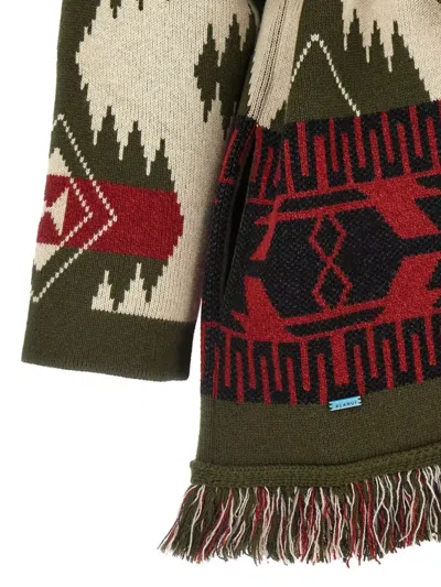 Alanui Waist Belt Fringe Geometric Pattern Long Sleeves Cardigan In Multi