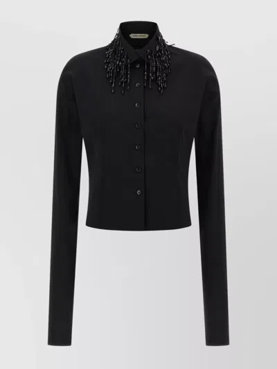 Alberta Ferretti Embellished Collar Fitted Silhouette Long Sleeves In Black