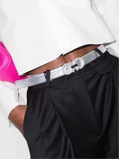Ferragamo Crystal Strass Leather Belt In Gray
