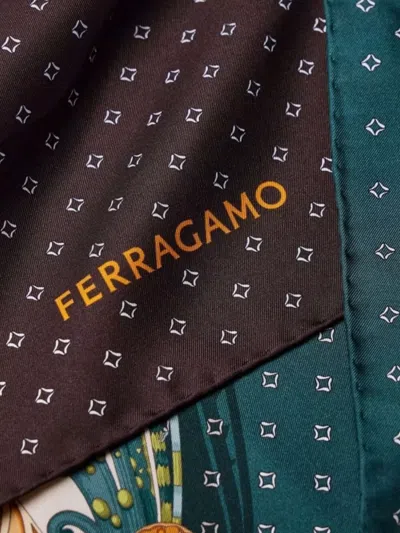 Ferragamo Patterned Print Silk Foulard Square Shape In Green