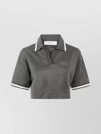 Golden Goose Cropped Cotton Polo Shirt In Black