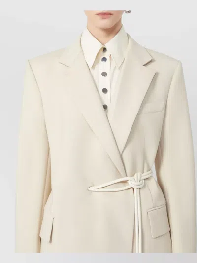 Sportmax Wool Blazer With Belted Waist And Flap Pockets In White