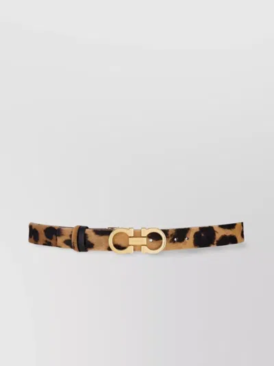 Ferragamo Animal-print Pony Hair Gancini Belt In Animal Print