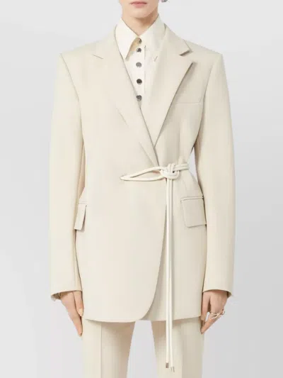 Sportmax Wool Blazer With Belted Waist And Flap Pockets In White