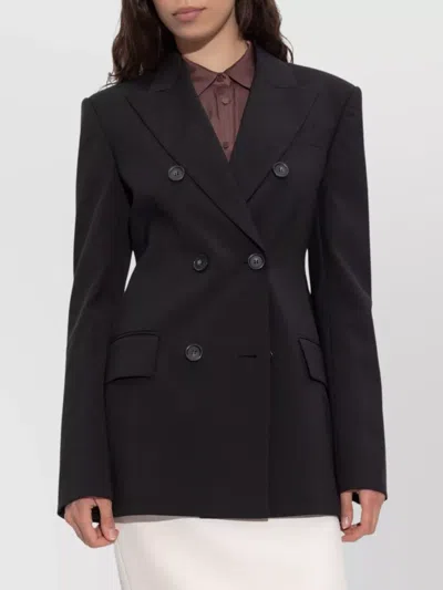 Sportmax Double-breasted Brown Wool Jacket In Black