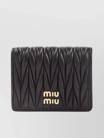 Miu Miu Quilted Leather Wallet With Lettering Logo On The Front In Black
