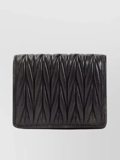 Miu Miu Quilted Leather Wallet With Lettering Logo On The Front In Black