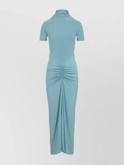 Alaïa Draped Dress Asymmetric Hem In Blue