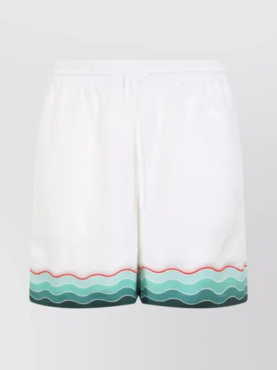 Casablanca Silk Twill Drawstring Shorts With Graphic Print In White
