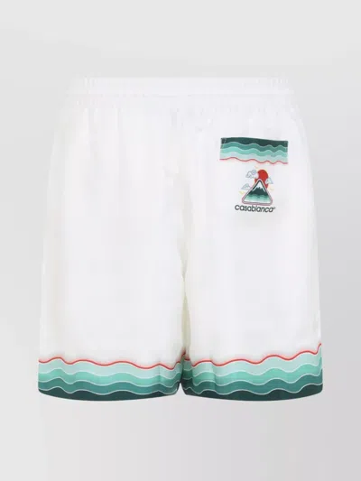 Casablanca Silk Twill Drawstring Shorts With Graphic Print In White