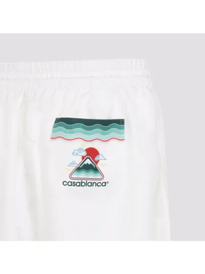 Casablanca Silk Twill Drawstring Shorts With Graphic Print In White