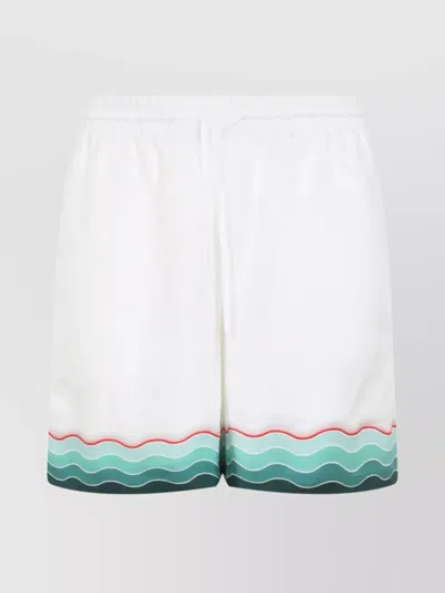 Casablanca Silk Twill Drawstring Shorts With Graphic Print In White