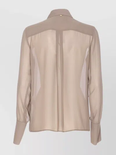 Liu •jo Sheer Fabric Pointed Collar Long Sleeves Top In Neutral