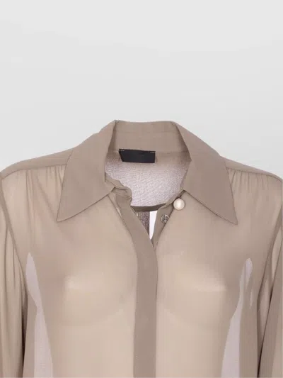 Liu •jo Sheer Fabric Pointed Collar Long Sleeves Top In Neutral