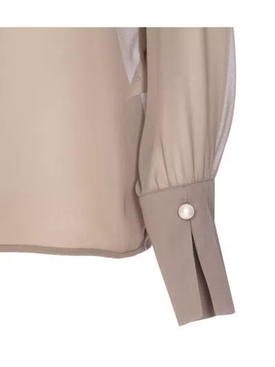 Liu •jo Sheer Fabric Pointed Collar Long Sleeves Top In Neutral