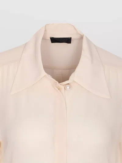 Liu •jo Sheer Fabric Long Sleeves Pointed Collar Top In Pink