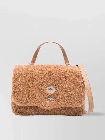 Zanellato Camel Brown Faux Shearling Shoulder Bag With Adjustable Strap In Neutral
