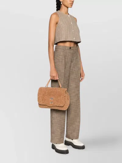 Zanellato Camel Brown Faux Shearling Shoulder Bag With Adjustable Strap In Neutral