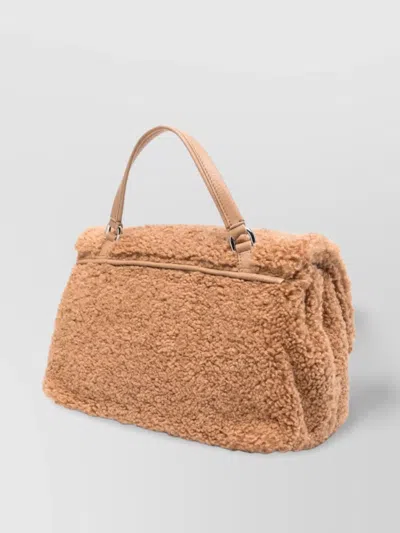 Zanellato Camel Brown Faux Shearling Shoulder Bag With Adjustable Strap In Neutral