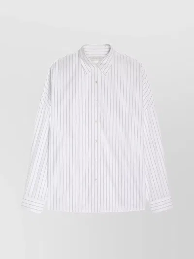 Dries Van Noten Pinstripe Button-down Shirt In Soft Viscose-cotton Blend In White