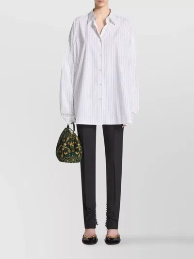 Dries Van Noten Pinstripe Button-down Shirt In Soft Viscose-cotton Blend In White