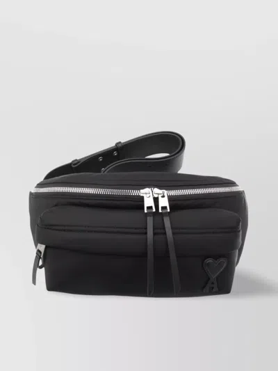 Ami Alexandre Mattiussi Shoulder Bag With Adjustable Strap And Front Pocket In Black