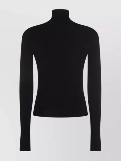 Blumarine Turtleneck Knit With Ribbed Texture And Lace Inserts In Black