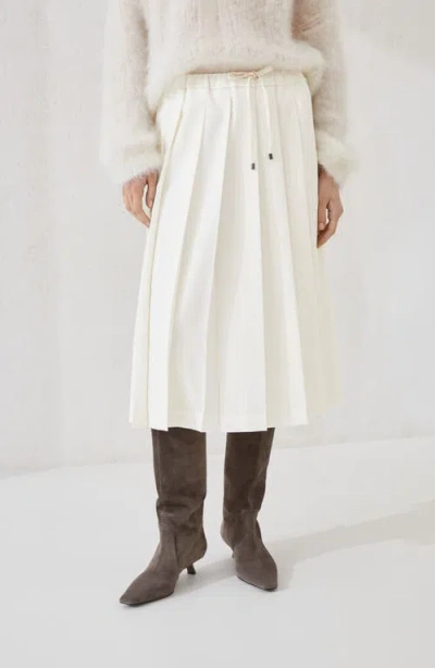 Brunello Cucinelli Women Techno Virgin Wool Canvas Pleated Track Skirt In White