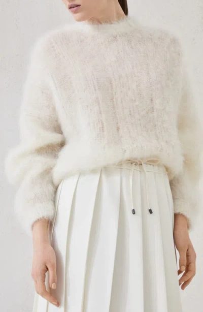 Brunello Cucinelli Women Techno Virgin Wool Canvas Pleated Track Skirt In White