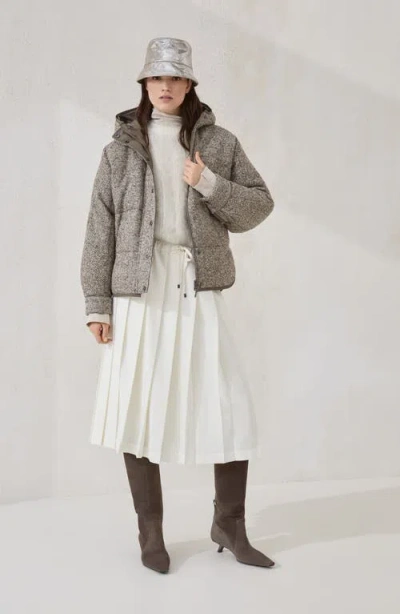 Brunello Cucinelli Women Techno Virgin Wool Canvas Pleated Track Skirt In White