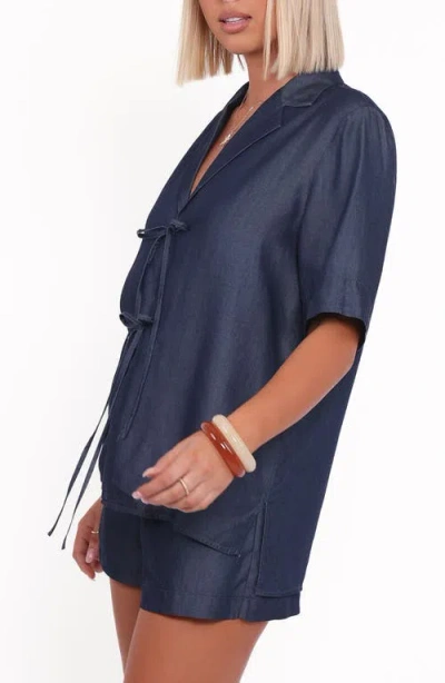 Petal And Pup Petal & Pup Aaliyah Tie Front Chambray Top In Blue