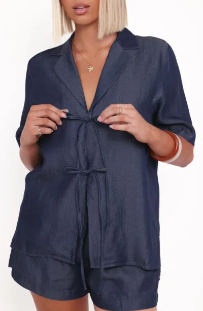 Petal And Pup Petal & Pup Aaliyah Tie Front Chambray Top In Blue