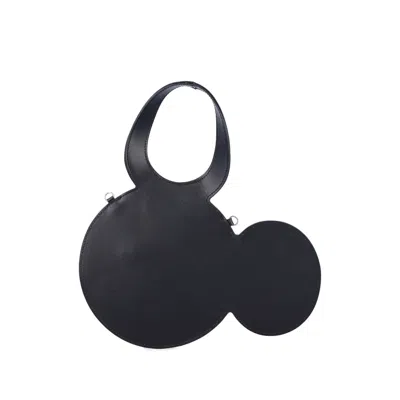 Coperni Mickey Black Handbag With Cut-out Handle And Logo Lettering On The Front In Leather