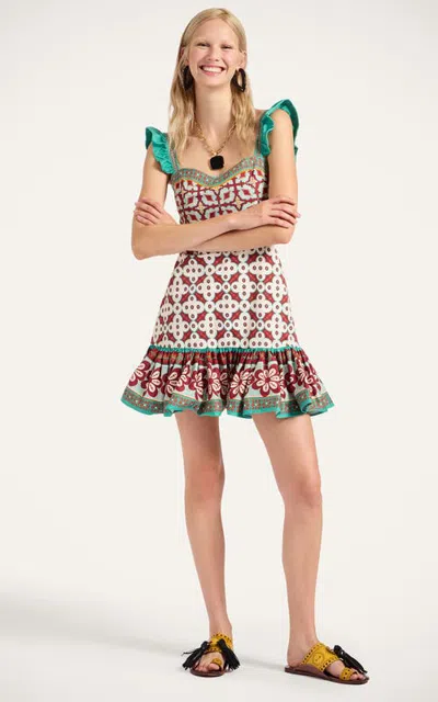 La Doublej Gingerbread Ruffled Printed Mini Dress In Brown