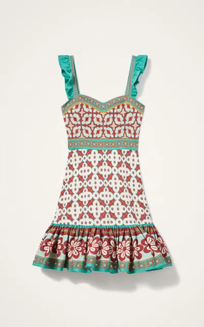 La Doublej Gingerbread Ruffled Printed Mini Dress In Brown