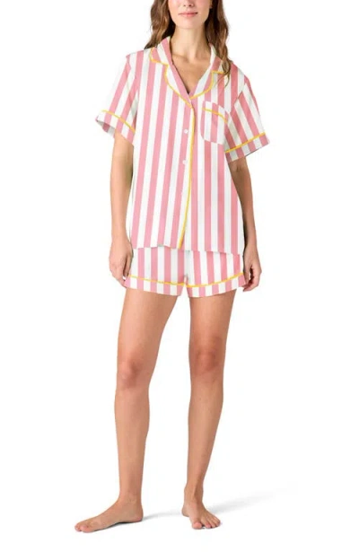 Katie Kime Retro Stripe Pajama Shorts Set In Pink