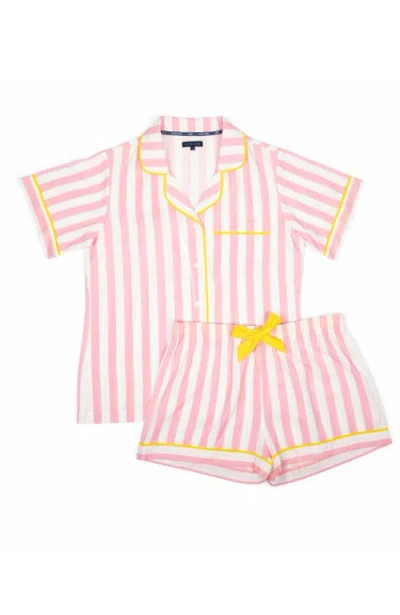 Katie Kime Retro Stripe Pajama Shorts Set In Pink